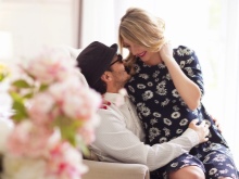 Photo session of a pregnant woman in a photo studio