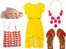 Pink accessories for yellow dress