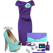 Purple dress with turquoise decorations