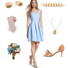 Beige accessories for blue dress