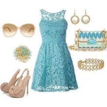 Beige accessories for blue dress