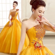 Yellow fluffy evening dress from China