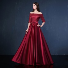 burgundy evening dress from China
