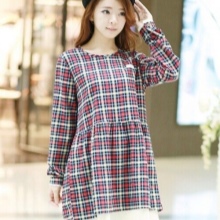 Red and Blue Check Maternity Dress-Tunic