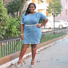 Everyday denim dress with a white sling for full