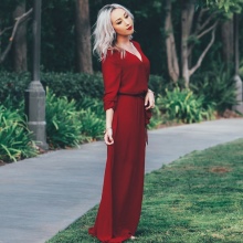 Polyester long dress for autumn and spring