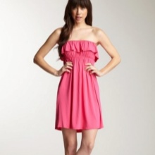 Short pink dress from viscose with frills on the chest