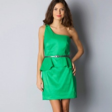 Green dress with basky and one-shoulder straps