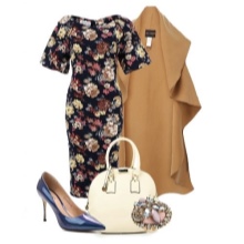 Dress with floral print and accessories for women with the figure of a Pear