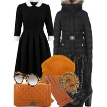 Fitted dress with a flared skirt and accessories for it with a figure of a woman Slender column