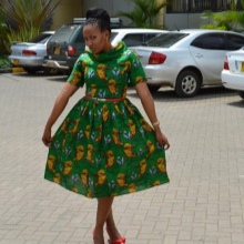 Dress with a semi-sun skirt with a children's pattern for full