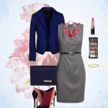Blue accessories to gray dress-case