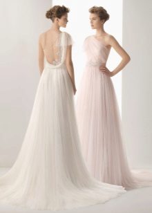 Long wedding dress with an open back and rhinestones