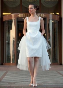 Square neckline short wedding dress