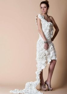 Very beautiful dress made of paper with a train