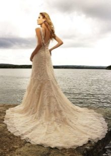 Beach wedding dress with a long train