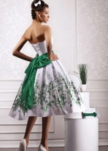 White wedding dress with green accents short