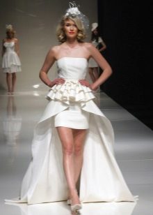 Short sexy wedding dress with a magnificent train