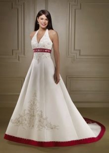 Wedding dress with red ribbon A-line