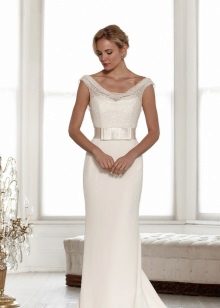 Straight wedding dress with lace top