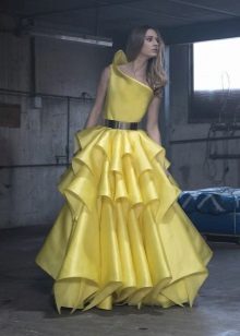 Evening lush yellow dress