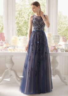 Blue evening dress with openwork from Rosa Klara