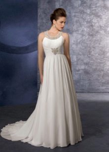 Wedding dress in the Greek style with the decor on the bodice