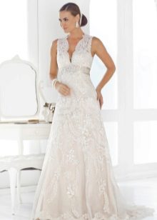 Wedding dress for pregnant with a deep neckline