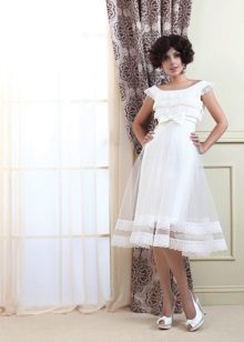 Midi Wedding Dress with Transparent Full Skirt