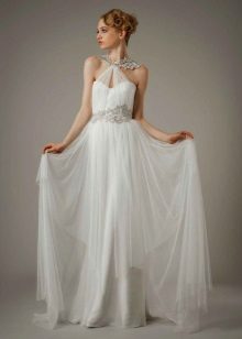 Wedding dress with lace appliqué in the Greek style