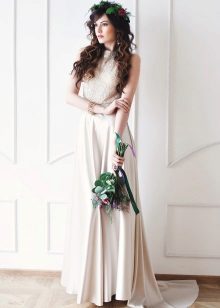 Bohemian Bride Satin Wedding Dress with Rhinestones