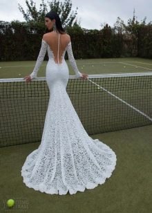 Wedding dress mermaid of lace with a train with an open back