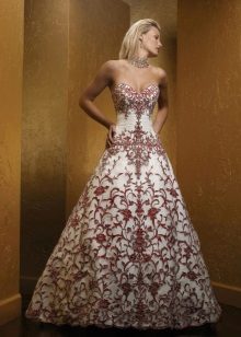 White and red wedding dress with lace