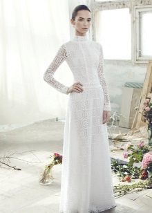 High neck laced wedding dress