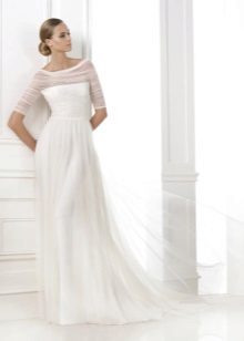 Wedding dress with decorated chiffon top