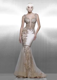 Beige evening dress by Saiid Kobeisy in nude style