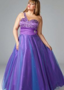 Evening dress for full A-silhouette on one shoulder