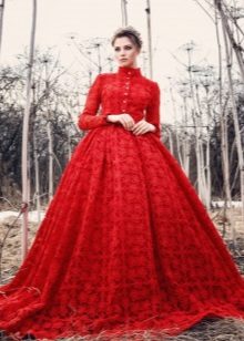 Red fluffy guipure evening dress