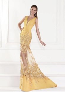 Summer evening dress mermaid with floral appliqué