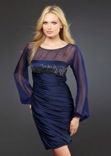 Short evening dress with chiffon sleeves