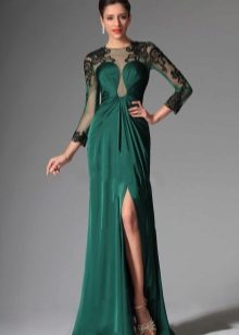 Green dress with lace sleeves