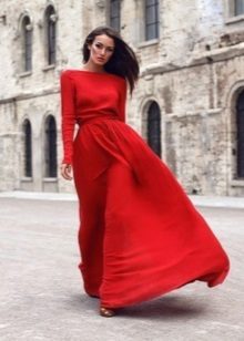 Red evening dress with sleeves