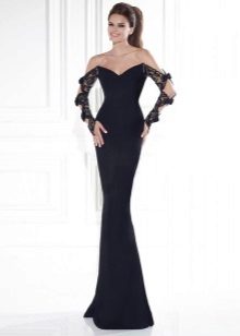 evening dress and lace sleeves to the floor