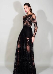 Evening dress with lace on the floor