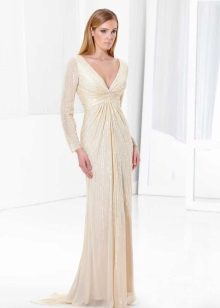 Evening dress with transparent sleeves