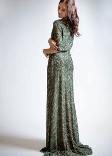 Evening green dress in nude style