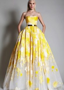 Fluffy evening dress yellow