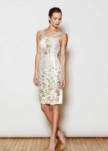 Dress evening short white with rhinestones