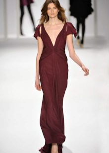 burgundy dress with a deep neckline