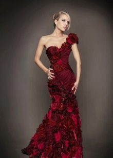 Mermaid evening burgundy dress